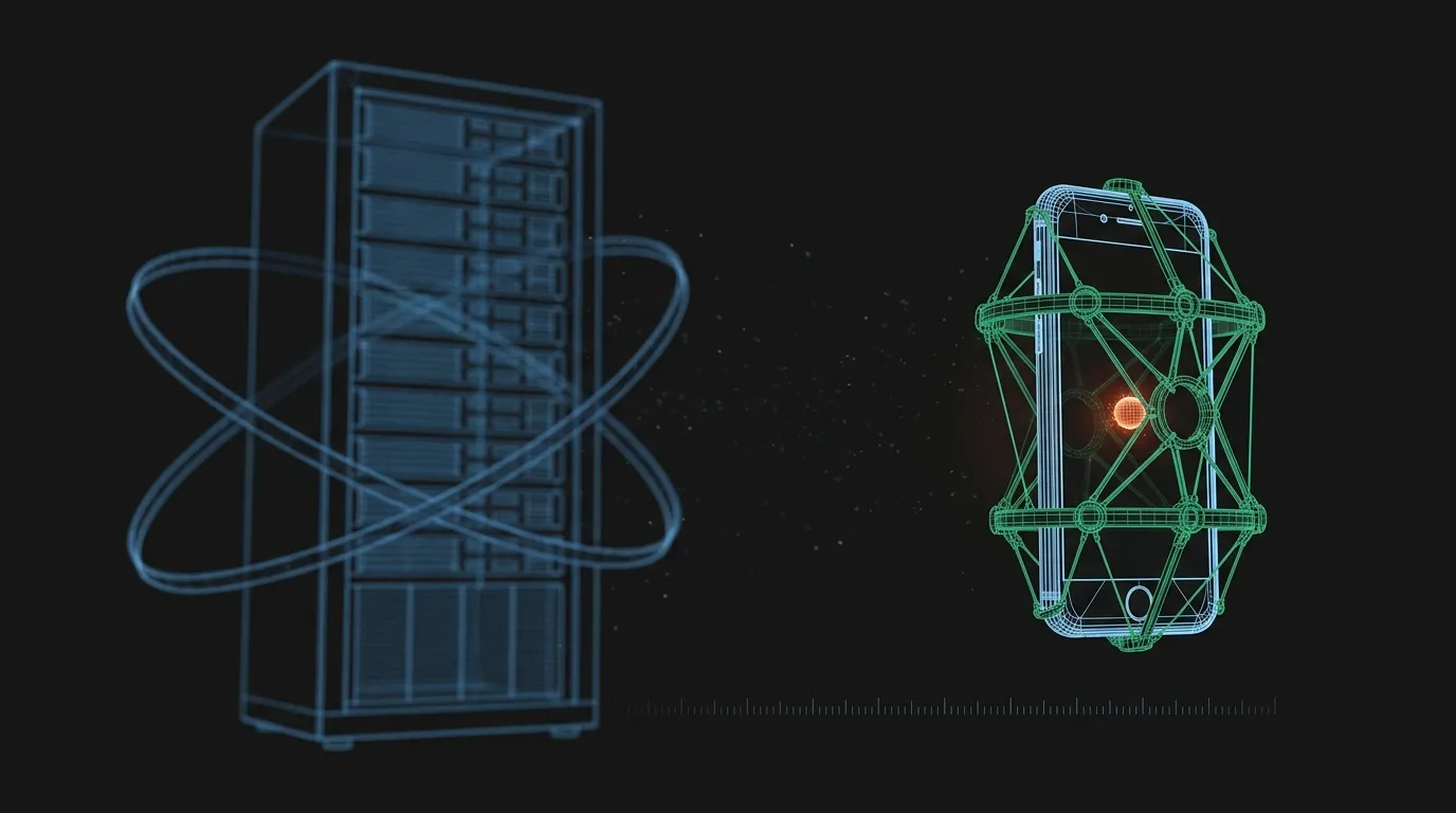 A small on-device model held steady by a surrounding harness structure